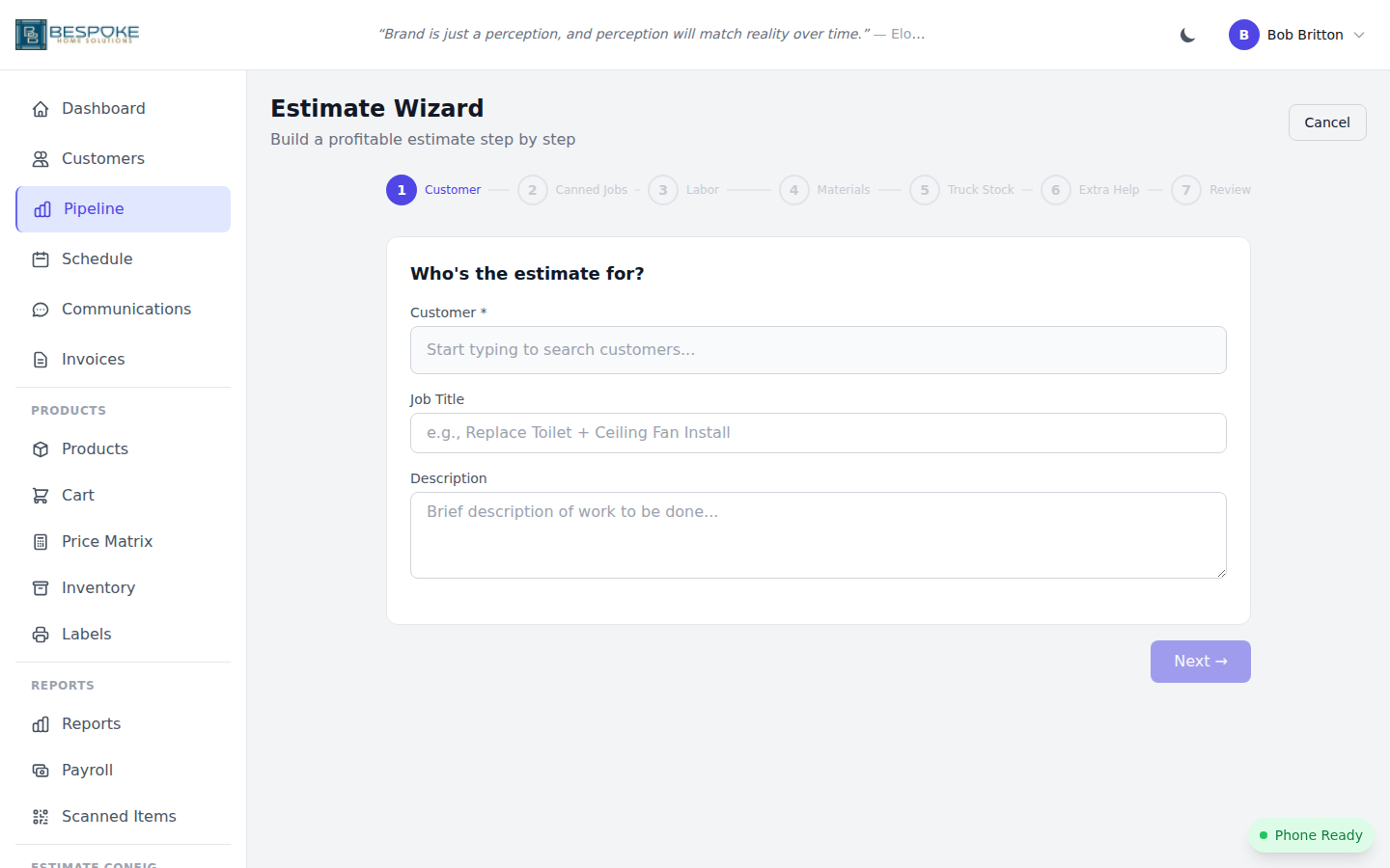 Estimate Wizard